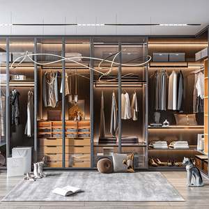 Armarios Empotrados, Muebles de Lujo, Armario de Madera con Espejo para Dormitorios de Mujeres, Armario de Pared para Dormitorio de MDF - Product Image 4