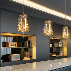 Lampadario a Sospensione in Vetro Grigio Fumo per Arredamento Casa Moderno Lussuoso Lampadario LED Dorato per Isola Cucina - Product Image 3