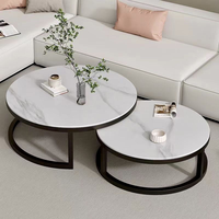 Table basse d'appoint moderne en pierre ronde avec structure métallique et rangement pour chambre et salon