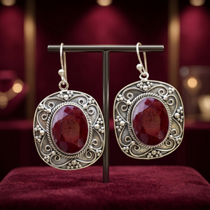 Boucles d'oreilles pendantes de luxe en rubis rouge naturel, en argent sterling 925, faites à la main, ovales, vintage, avec pierres précieuses, pour usage quotidien, vente en gros - Product Image 3