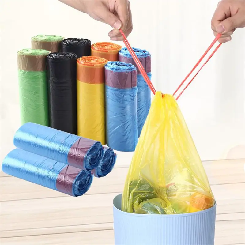 ถุงขยะแบบผูกเชือก55แกลลอนสินค้าจีนสีสันสดใสพร้อมพิมพ์โลโก้ตามสั่ง