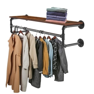 Unho <strong>Wall</strong> <strong>Mounted</strong> <strong>Clothes</strong> <strong>Rail</strong> with Shelf, Industrial Pipe <strong>Clothes</strong> Rack 39.3''Garment Rack <strong>Wall</strong> Hanger for <strong>Clothes</strong> Save Space - Product Image 1