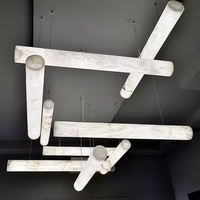 Lustre LED moderne de luxe décoratif en marbre et aluminium, suspension pour plafond haut, luminaires suspendus en albâtre naturel, colonne circulaire