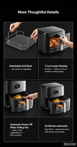 Mijia PRO Buharlı Fritöz, 6.5L Akıllı Dokunmatik Ekran Kontrolleri, Pişirme, Isıtma, Kızartma, Görsel Fransız Kapılı Çok Fonksiyonlu Hava Fritözü Fırın - Product Image 6