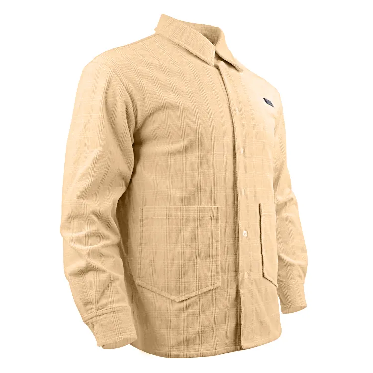 Body-Warm Winter Double Layer Men'S Heating Corduroy Long Sleeve Check Shirt