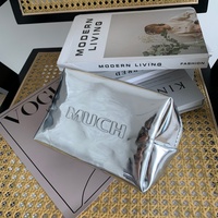 Sac à cosmétiques de 7 pouces en cuir PU argenté, grand format, écologique, style japonais, avec logo en relief, sac à maquillage pour femmes, imperméable, pour les voyages