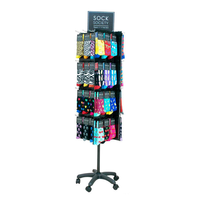 Présentoir à chaussettes pliable en métal personnalisé avec étagère de supermarché et crochets rotatifs pour une organisation pratique