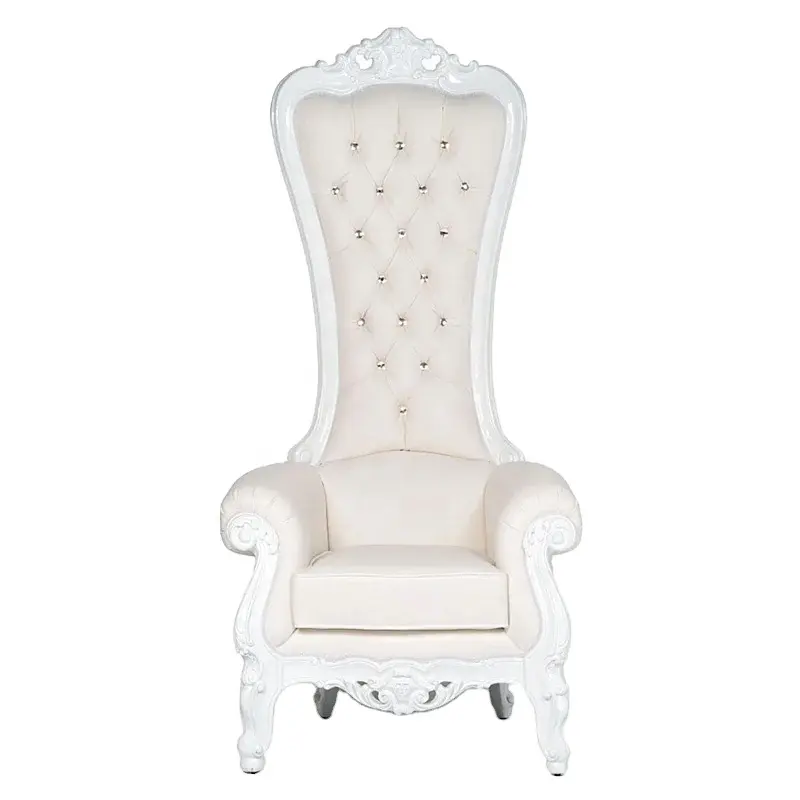 Chaise de trône moderne sculptée à la main en bois massif blanc à dossier haut style antique pour les mariés pour les hôtels ou les meubles scolaires