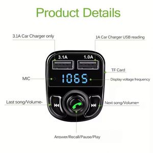 เครื่องส่งสัญญาณชาร์จในรถยนต์ USB X8 โทรแบบแฮนด์ฟรี เครื่องเล่น MP3 ไร้สายอเนกประสงค์ในรถยนต์ พร้อมที่ชาร์จ USB คู่ - Product Image 4