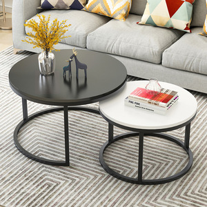 Tables basses avec structure en métal doré, ensemble de meubles de salon, <span class=keywords><strong>table</strong></span> <span class=keywords><strong>basse</strong></span> ronde moderne de luxe avec <span class=keywords><strong>effet</strong></span> <span class=keywords><strong>marbre</strong></span> - Product Image 2