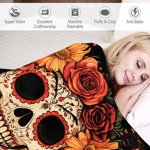 Mềm mại ấm cúng Mexico nhẹ lông cừu chăn đường sọ in ném cho đi văng và giường ngày của những món quà chết - Product Image 4