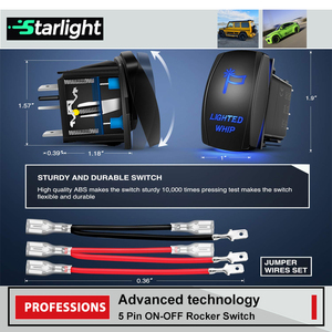 Interrupteur à bascule SPST 5 broches étanche éclairé marche/arrêt 20A 12V avec câbles de raccordement universels - Product Image 2