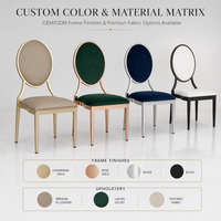 Chaise de banquet ronde empilable dorée - Chaise de salle à manger rembourrée en cuir PU avec structure en aluminium pour mariage, événement, hôtel
