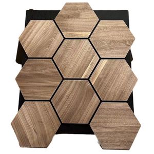 Panneaux acoustiques hexagonaux modernes combinables avec placage <span class=keywords><strong>bois</strong></span> MDF insonorisant, design graphique écologique pour hôtel, bureau, maison - Product Image 4
