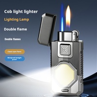 Briquet à gaz butane moderne, personnalisable, double usage, double flamme, coupe-vent, en métal, durable, écologique, rechargeable, pour cigarettes et usage professionnel