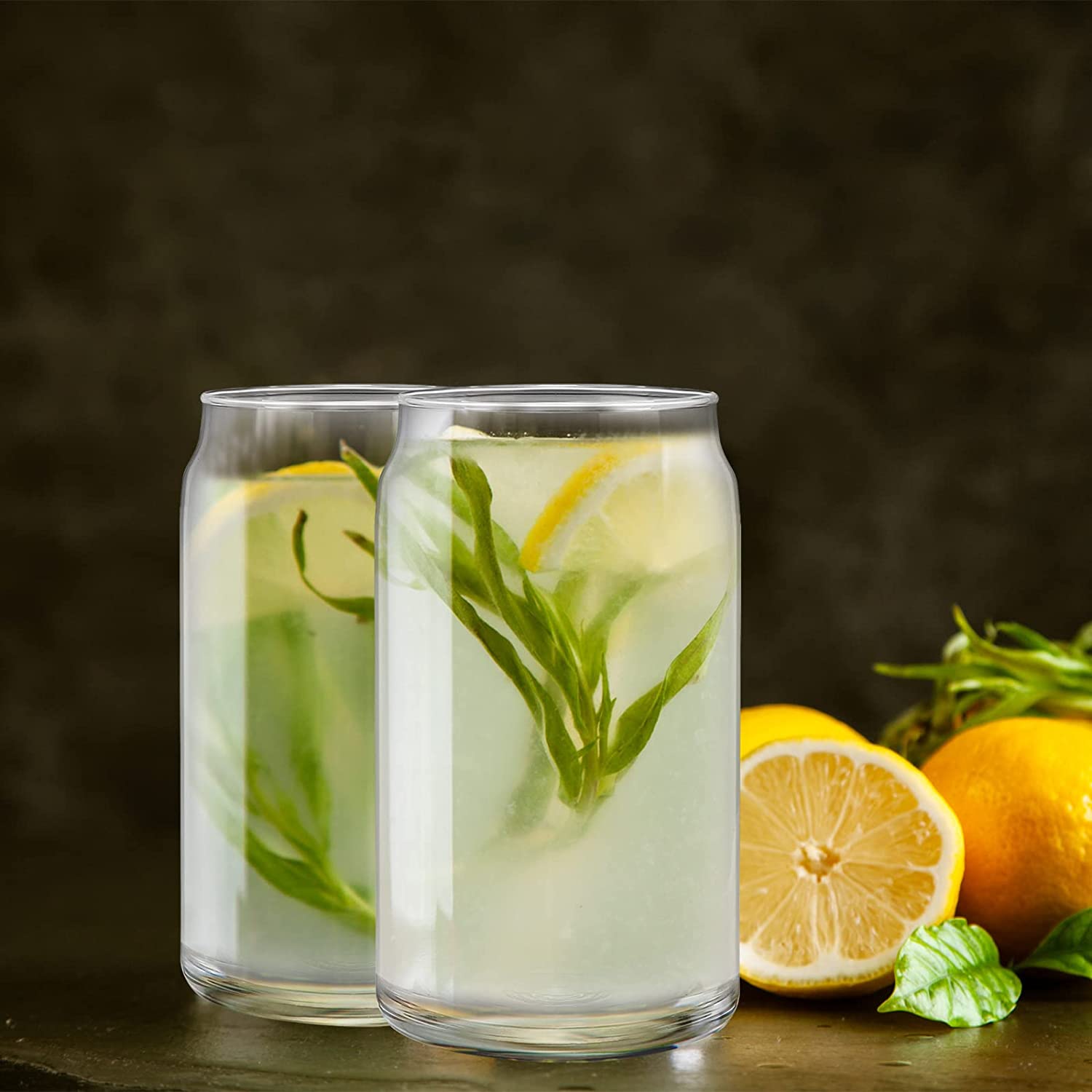 Beer Can Glasses with Bamboo Lid and Glass Straws,Drinking Glasses 6pcs Set,16oz Can Shaped Glasses with Lid and Straw