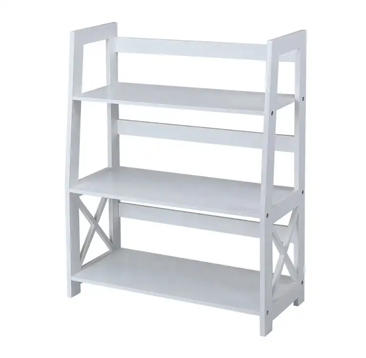 Esquinero de pared ancho blanco, estante de almacenamiento de madera de 3 niveles para libros para el hogar