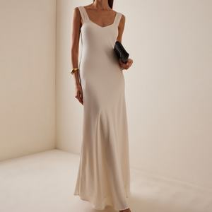 Vestidos de Verano Personalizados OEM, Elegantes y Casuales, con Tirantes Anchos, Cuello Cuadrado, Maxi Vestido de Satén - Product Image 1