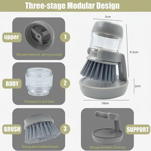 Cepillo de limpieza ecológico al por mayor para cocina doméstica, con dispensador de jabón para platos, cerdas suaves y mango de nailon. - Product Image 2