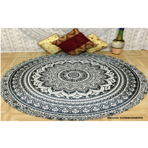 Tapiz Redondo Mandala, Tapiz de Pared de Algodón Hippie Estampado Doble para Tapete de Yoga o Decoración del Hogar, por Proveedores Indios - Product Image 1
