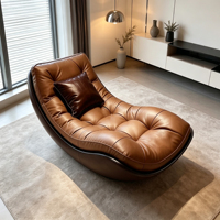 Fauteuil à bascule en cuir capitonné marron, fauteuil d'appoint moderne incurvé pour salon
