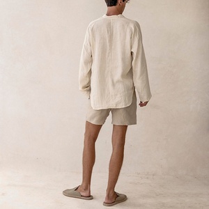 เสื้อเชิ้ตผู้ชายคอจีนลำลองทรงหลวมแบบขายส่ง เสื้อเชิ้ตผ้าลินินผู้ชายสั่งทำได้ - Product Image 6