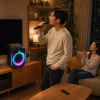 Enceinte DJ portable étanche pour extérieur avec basses puissantes, éclairage LED RGB, alimentée par batterie et microphone