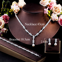 Ensemble de bijoux de mariage en cristal CZ plaqué argent, 3 pièces, pendentifs en forme de fleur, collier, bracelet et boucles d'oreilles pour femmes