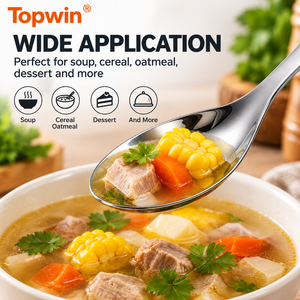 Juego de 6 Cucharas de Sopa de Acero Inoxidable, Pulido Espejo, Estilo Chino, para el Hogar y Restaurantes - Product Image 2