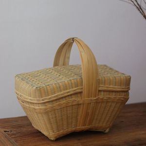Handmade Bamboo Storage <b>Basket</b> Rectangle Kitchen Neatening Natural Color Single Tier <b>Gift</b> - Product Image 2