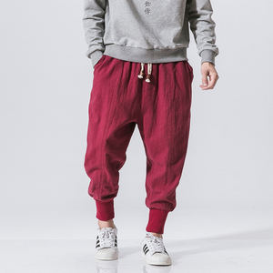 Pantaloni Jogger in Cotone e <span class=keywords><strong>Lino</strong></span> da <span class=keywords><strong>Uomo</strong></span>, Streetwear Casual, Pantaloni Harem, Tinta Unita, Oversize con Coulisse - Product Image 2