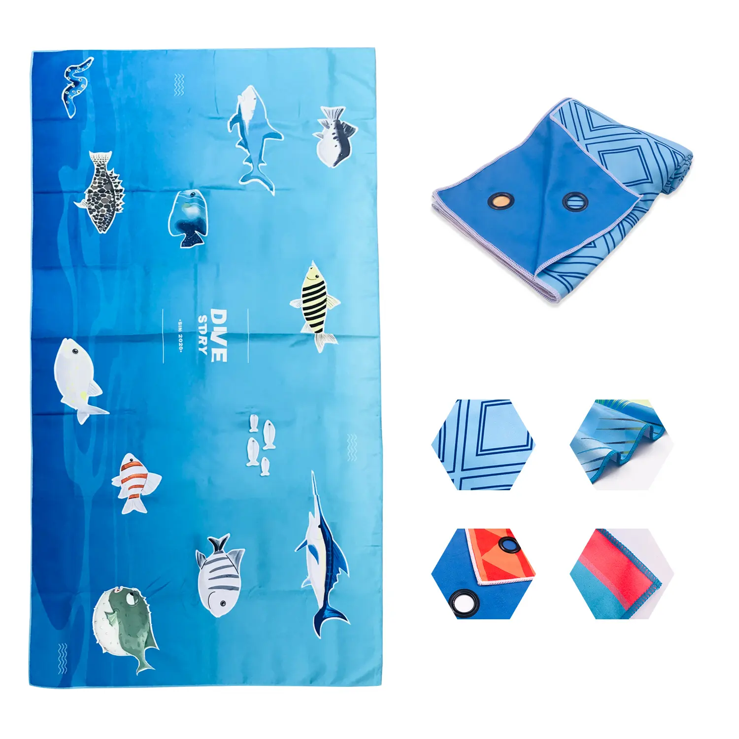 Quick dry sublimation sandfree tesalate large rpet recycled plastic micro fiber personalised custom print beach towels with logo