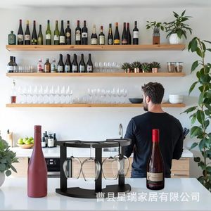 Estante para copas de vino, mesa redonda negra con orificio de drenaje para almacenamiento en fiestas - Product Image 1