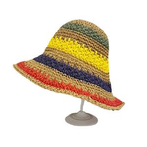 Sombrero de Paja Tejido <span class=keywords><strong>a</strong></span> <span class=keywords><strong>Crochet</strong></span> para Mujer, <span class=keywords><strong>Visera</strong></span> de Paja <span class=keywords><strong>con</strong></span> Rayas de Colores del Arcoíris, Plegable, Tipo Bucket, para Playa y Protección Solar - Product Image 6