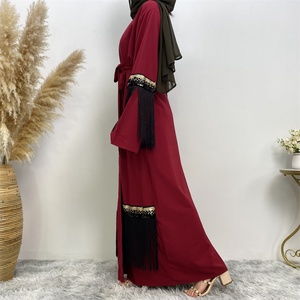 1795# Sparkle Sequins Stitching Long Tassel Modest Elegant Luxury Women Open <b>Abaya</b> 3 Colors - Product Image 2