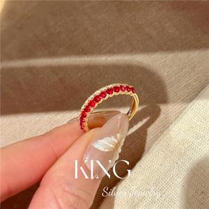 King Silver Jewelry <b>Ring</b> S925 Sterling Silver Gold Plated Red And White Stones Pave Setting Women's Party Fashion <b>Ring</b> - Product Image 2