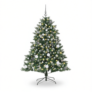 Árbol de Navidad Artificial Verde de 59.06 Pulgadas con 150 Luces LED Blanco Cálido, Decoración Festiva para el Hogar en Navidad - Product Image 1