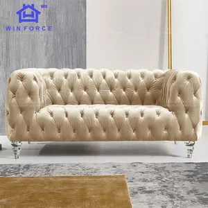 European Style Luxury French Style Living Room Sofa Couches Salon Velvet Fabric 2 Seater Chesterfield Sofa Set Furniture