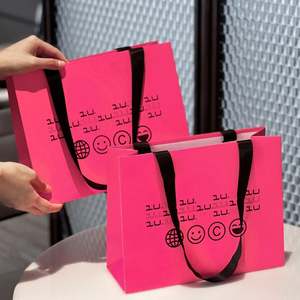 Bolsas de Papel Rosa y Blanco de Lujo Reciclables con Logotipo Personalizado, con Asas de Listón, para Ropa, Compras y Embalaje de Regalos - Product Image 1