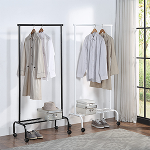 Heavy Duty Single Tier Metal Pipe Industrial Clothing Hanging <b>Rack</b> with Storage Shelf and Coat Stand on Wheels for Bathroom - Product Image 4