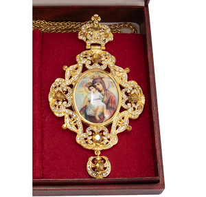 Collana con Croce Pettorale Ortodossa ZD020 in Lega Placcata Oro, Personalizzabile con Pietre di Cristallo, Icona della Vergine <span class=keywords><strong>Maria</strong></span> con Bambino <span class=keywords><strong>Gesù</strong></span> - Product Image 6