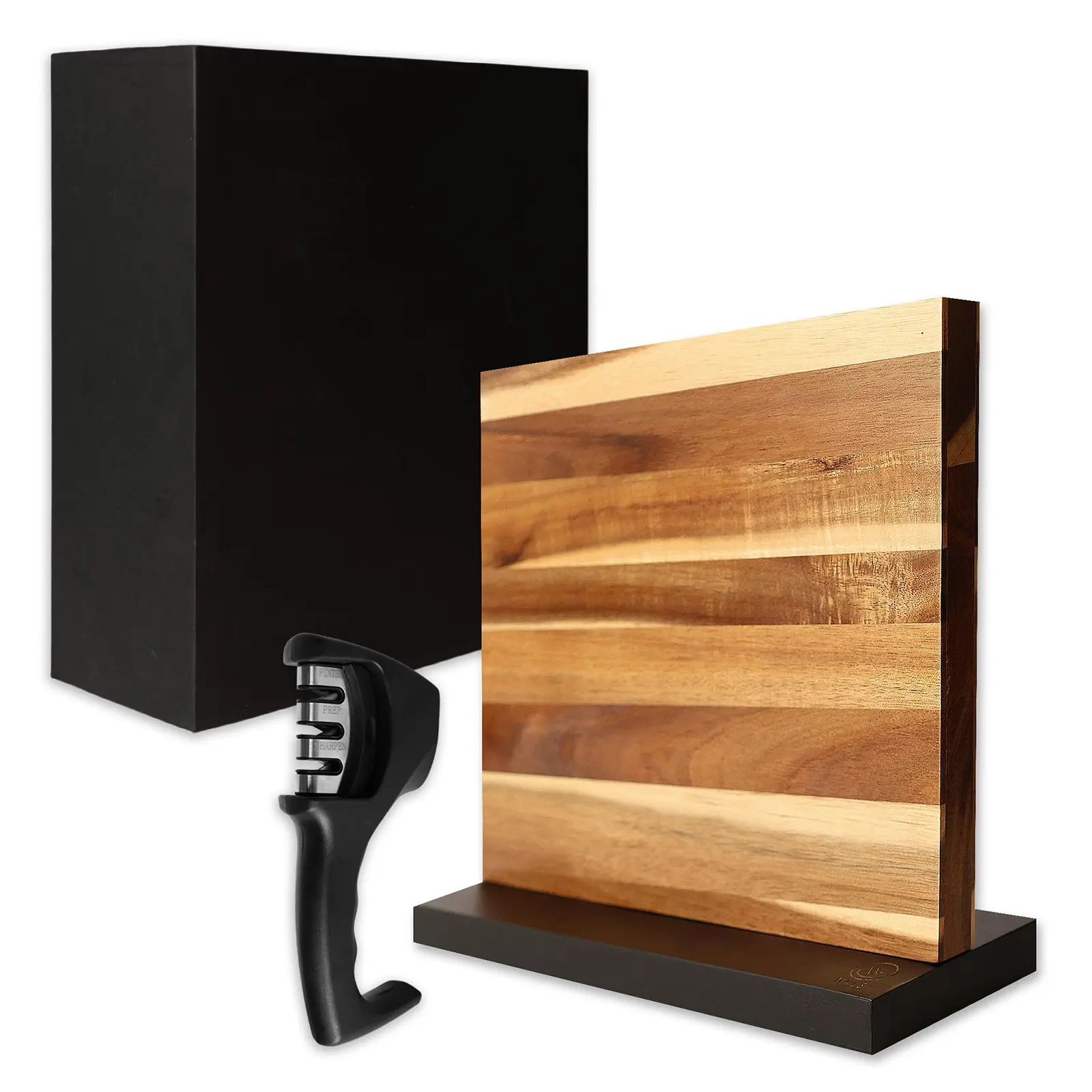 Suporte magnético para facas em madeira de acácia dupla face, bloco organizador de armazenamento de facas em bambu, suporte universal magnético
