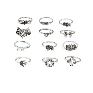 Стильные серебряные кольца с покрытием, 12 шт.