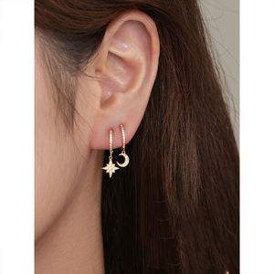 <span class=keywords><strong>Orecchini</strong></span> a Cerchio <span class=keywords><strong>Asimmetrici</strong></span> in <span class=keywords><strong>Argento</strong></span> Sterling 925 con Zirconi, Antiallergici, Luna e Stella, per Donna - Product Image 5