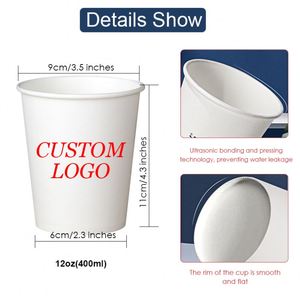 Gobelets en papier personnalisés avec logo pour boissons chaudes et froides, 12 oz et 16 oz, imprimés, à paroi simple ou double, jetables, pour la promotion - Product Image 3