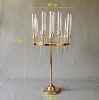Grand chandelier en métal à 9 têtes pour décoration de table de mariage, porte-bougie, centre de table pour fiançailles et mariages, vases à fleurs