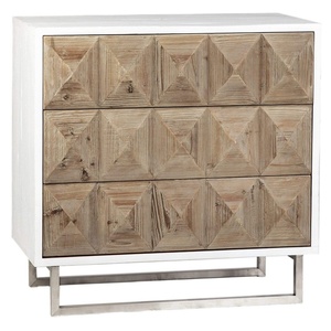 Cómoda Antigua de Madera Blanca Cepillada, Pino Reciclado, con 3 Cajones - Product Image 1