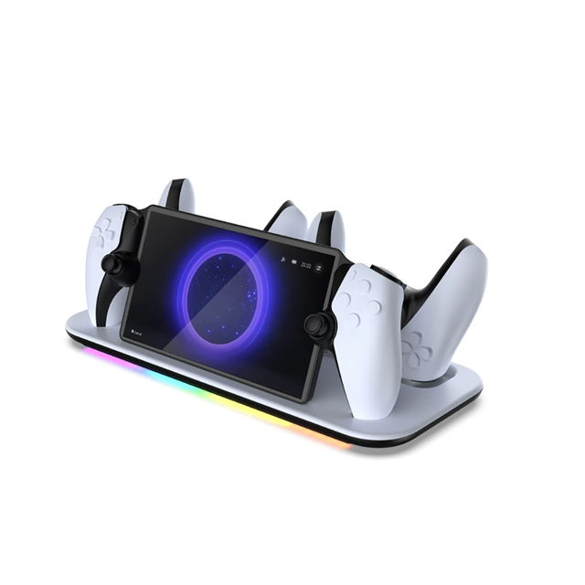 Dual Game Controller Docking Station Charging Dock for PS Portal/PS5 SLIM/PRO Console Charger Base with Colorful RGB Lights