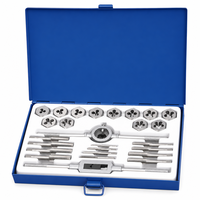 Kit de 26 pièces de tarauds et filières métriques M3-M12 en acier pour roulements, avec porte-filières, clé à taraud et coupe-filet manuel pour le métal