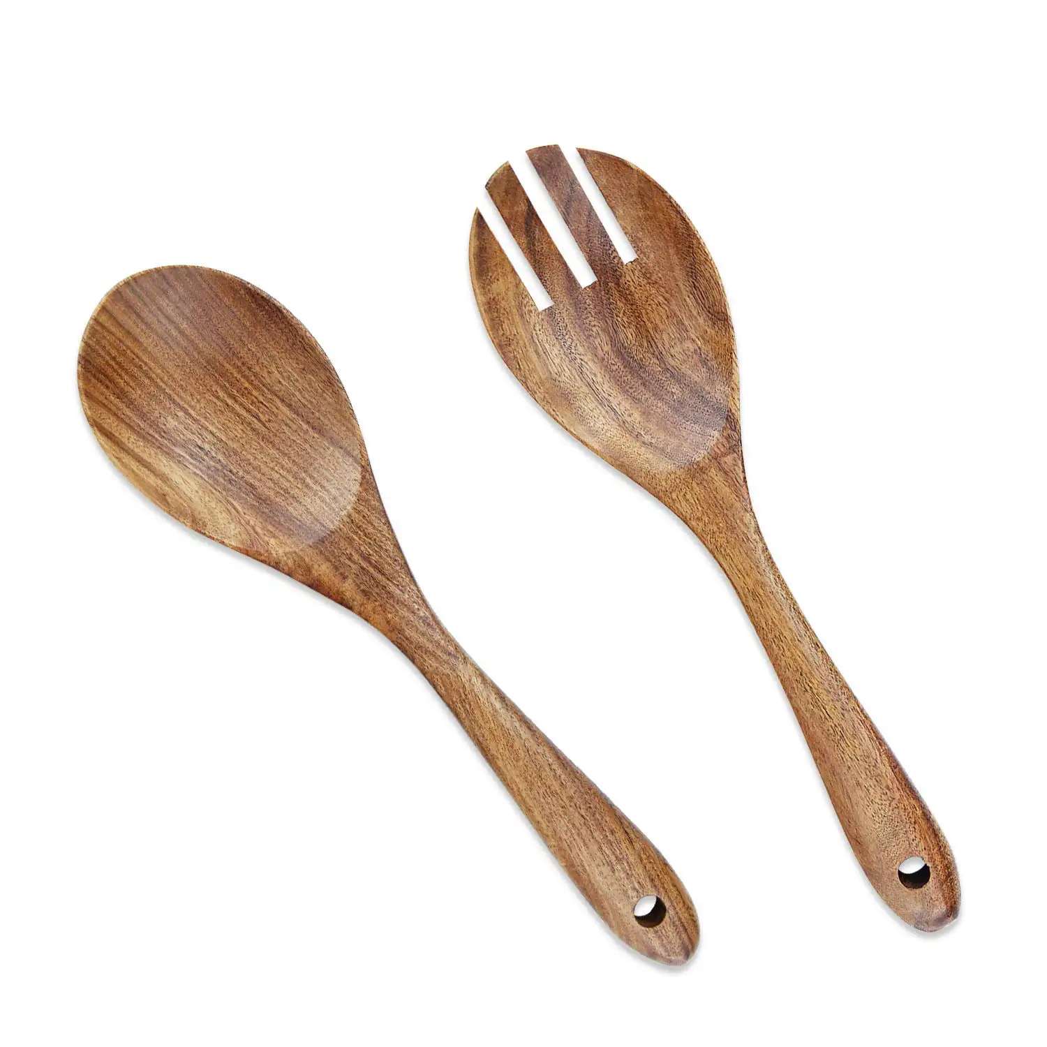 Pinzas para ensalada Servidores de ensalada que sirven 10,2 pulgadas Juego de utensilios para servir madera de acacia Mezcla de ensalada Cena Tenedor y cuchara Mango largo